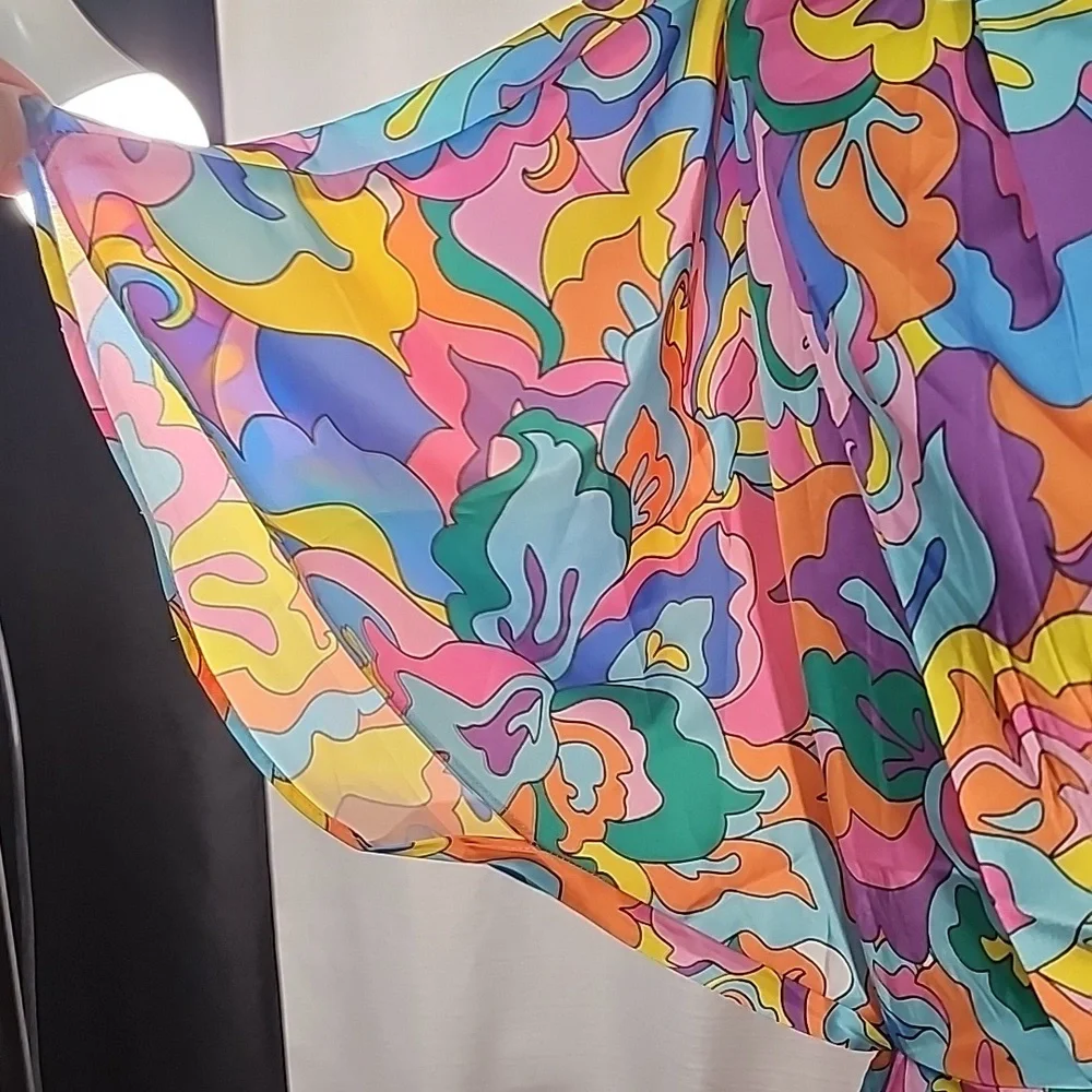 Boston Proper Abstract Sol Print V Neck Colorful Floral Maxi Dress. M - Picture 6 of 14